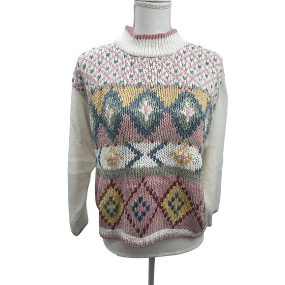 Vintage Ivy Club Sweater Women's M Geometric Mock Neck Grandmacore Used - Picture 3 of 15